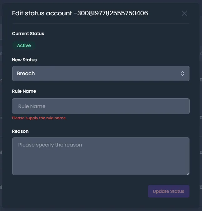 Update Active Account to Breached