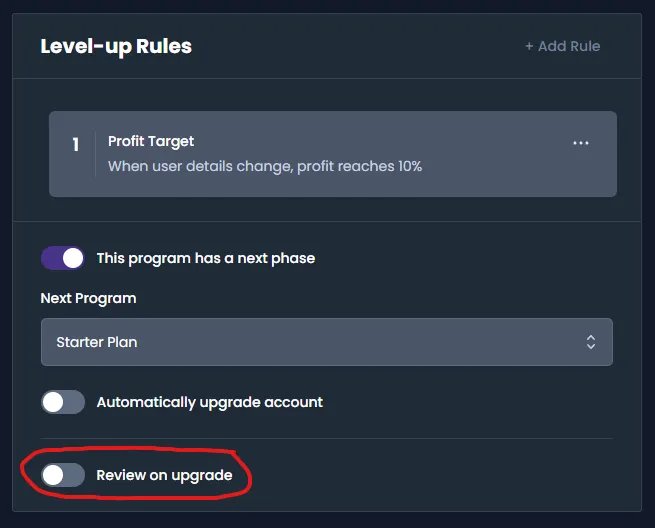 Optional Review on Upgrade Toggle for Each Program