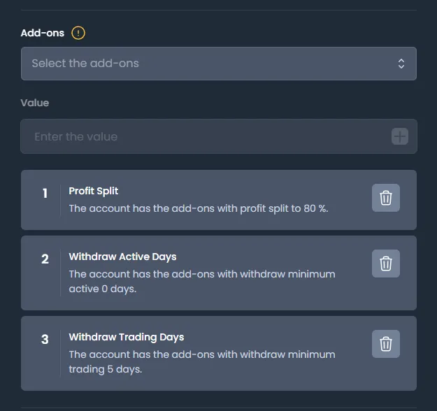 Support for Withdraw Trading Days Add-ons