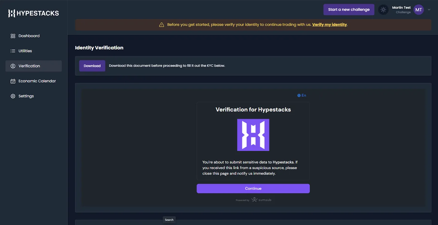 Challenge User Verification Page